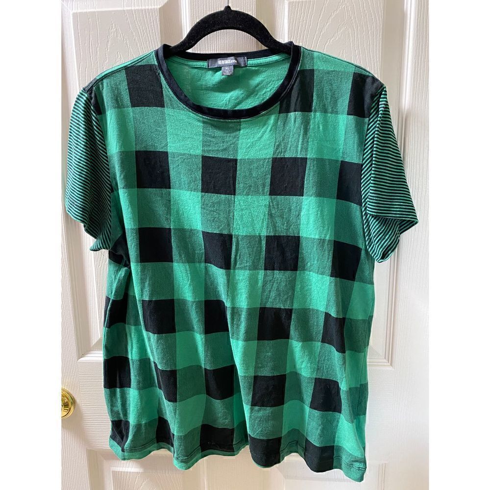 Heritage 1981 green checkered plaid top XL
